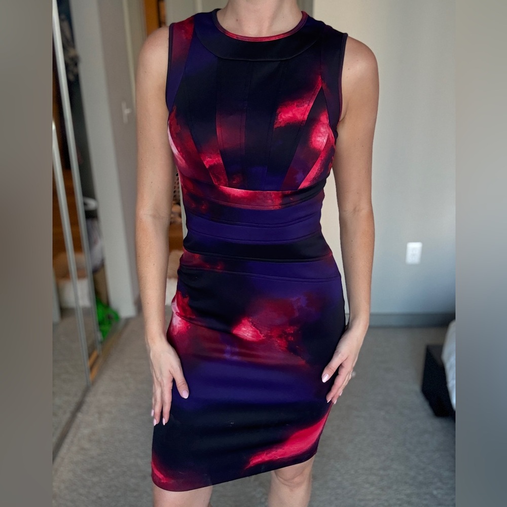 Calvin Klein Vibrant Purple and Red Midi Dress